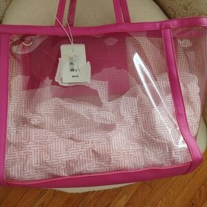 Pink Transparent Tote Bag with Pouch